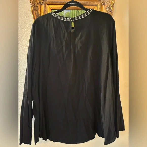 GAP Black Long Sleeve Top with Beaded Neckline - Picture 5 of 6